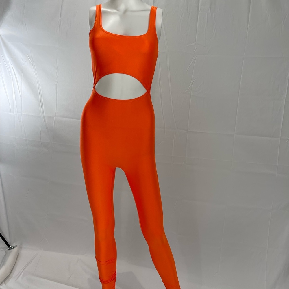 Orange Tank top Jumpsuit with front cut out.